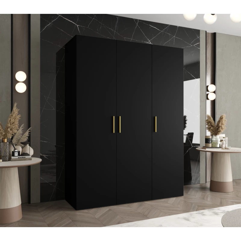 Geräumiger Kleiderschrank HELMA 1 150 cm - schwarz / goldene Griffe