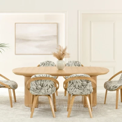 Designer-Esszimmerstuhl HODA – beige-grau / Eiche