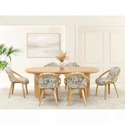 Designer-Esszimmerstuhl HODA – beige-grau / Eiche