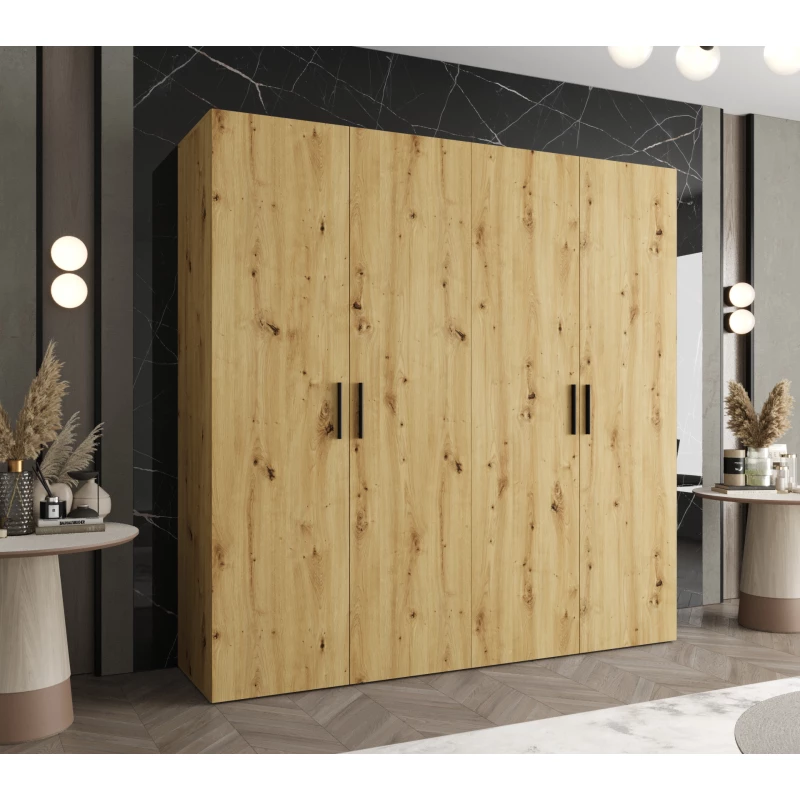 Geräumiger Kleiderschrank HELMA 1.200 cm - Eiche handgefertigt / schwarze Griffe