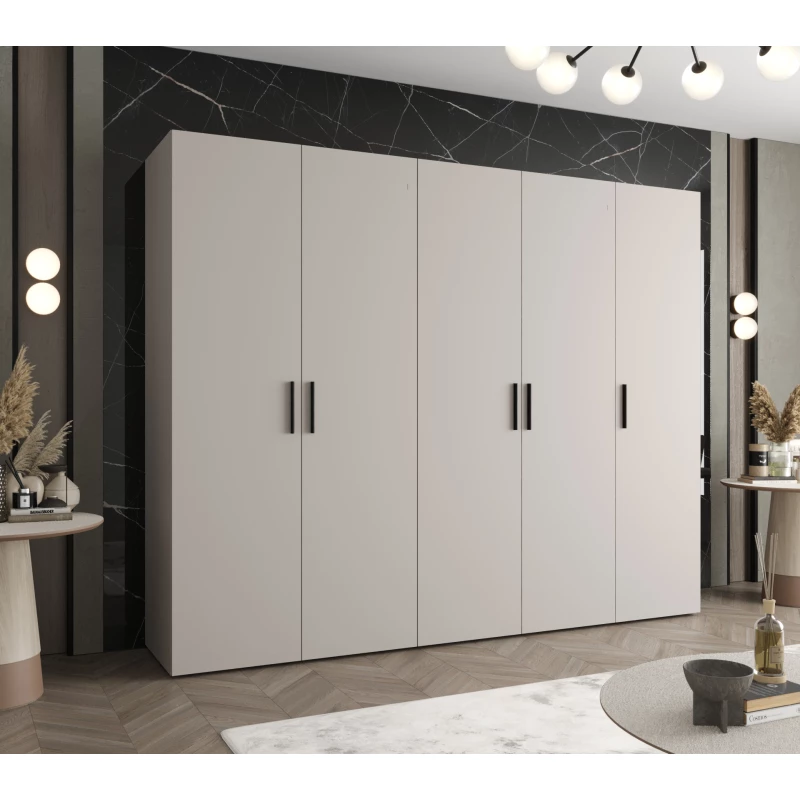 Geräumiger Kleiderschrank HELMA 1.250 cm - Kaschmir / schwarze Griffe