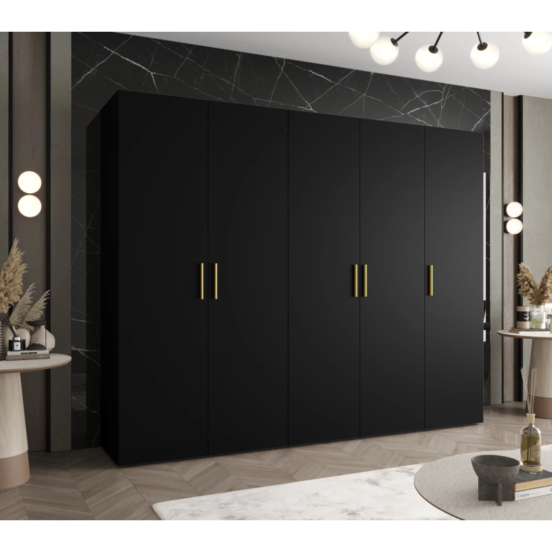 Geräumiger Kleiderschrank HELMA 1.250 cm - schwarz / goldene Griffe