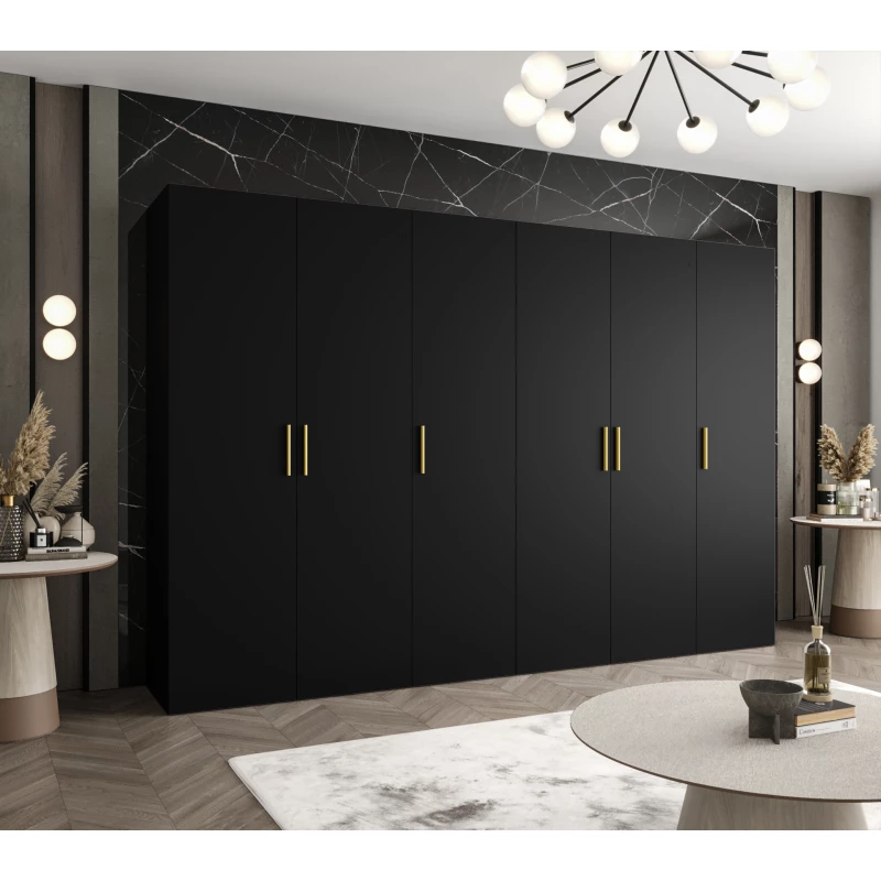 Geräumiger Kleiderschrank HELMA 1.300 cm - schwarz / goldene Griffe