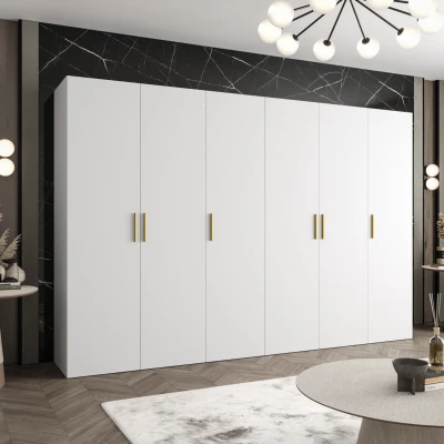 Geräumiger Kleiderschrank HELMA 1.300 cm - weiß / goldene Griffe