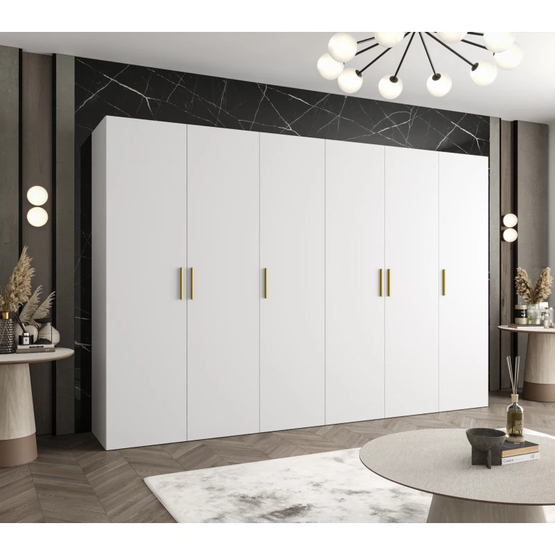 Geräumiger Kleiderschrank HELMA 1.300 cm - weiß / goldene Griffe
