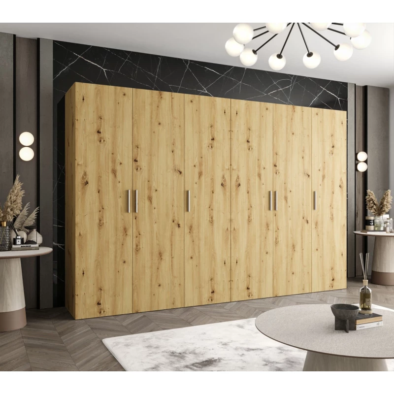 Geräumiger Kleiderschrank HELMA 1.300 cm - handgefertigte Eiche / silberne Griffe