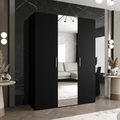 Kleiderschrank mit Spiegel HELMA 2 150 cm - schwarz / silberne Griffe