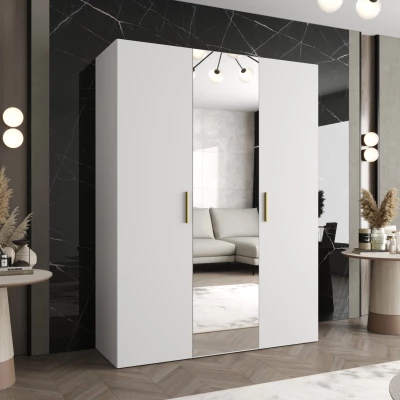 Kleiderschrank mit Spiegel HELMA 2 150 cm - weiß / goldene Griffe