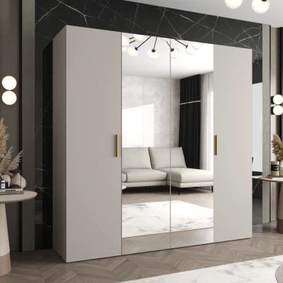Kleiderschrank mit Spiegeln HELMA 2 200 cm - Kaschmir / goldene Griffe