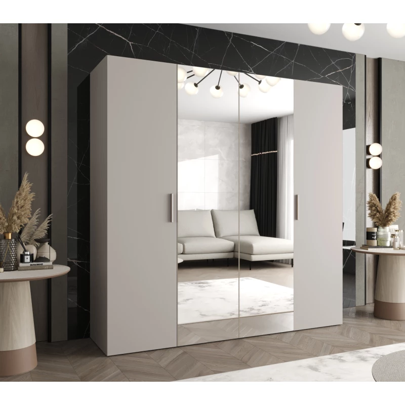 Kleiderschrank mit Spiegeln HELMA 2 200 cm - Kaschmir / silberne Griffe