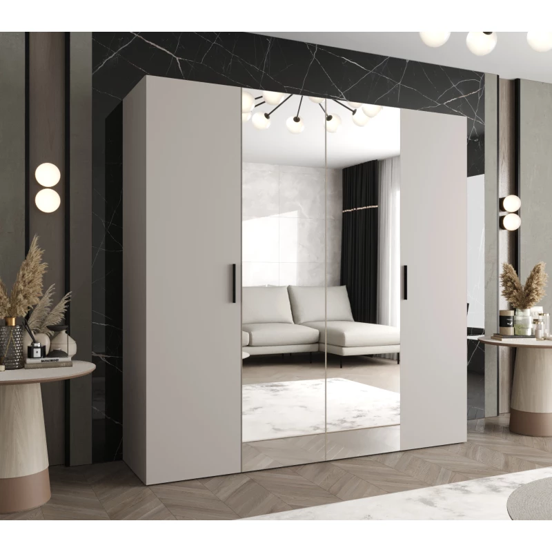 Kleiderschrank mit Spiegeln HELMA 2 200 cm - Kaschmir / schwarze Griffe