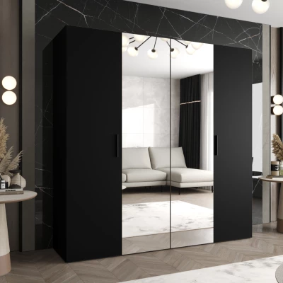 Kleiderschrank mit Spiegeln HELMA 2 200 cm - schwarz / schwarze Griffe