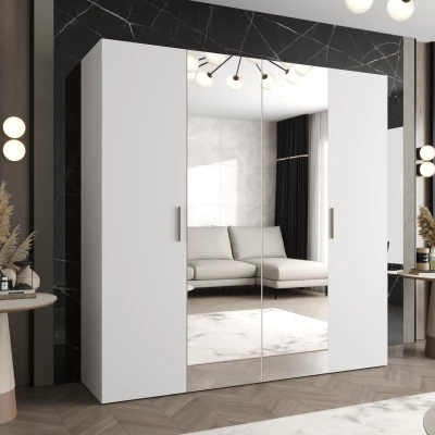 Kleiderschrank mit Spiegeln HELMA 2 200 cm - weiß / silberne Griffe