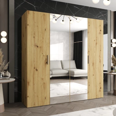 Kleiderschrank mit Spiegeln HELMA 2 200 cm - Eiche handgefertigt / silberne Griffe