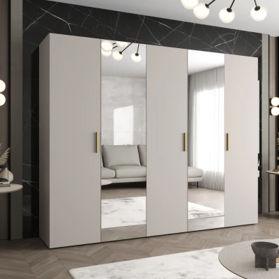 Kleiderschrank mit Spiegeln HELMA 2 250 cm - Kaschmir / goldene Griffe