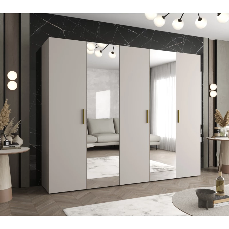 Kleiderschrank mit Spiegeln HELMA 2 250 cm - Kaschmir / goldene Griffe
