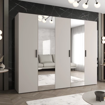 Kleiderschrank mit Spiegeln HELMA 2 250 cm - Kaschmir / schwarze Griffe