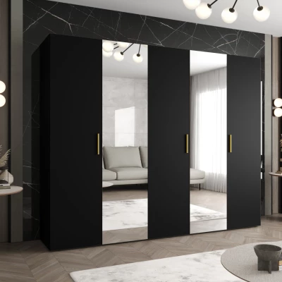 Kleiderschrank mit Spiegeln HELMA 2 250 cm - schwarz / goldene Griffe