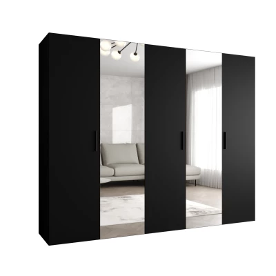 Kleiderschrank mit Spiegeln HELMA 2 250 cm - schwarz / schwarze Griffe