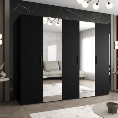 Kleiderschrank mit Spiegeln HELMA 2 250 cm - schwarz / schwarze Griffe