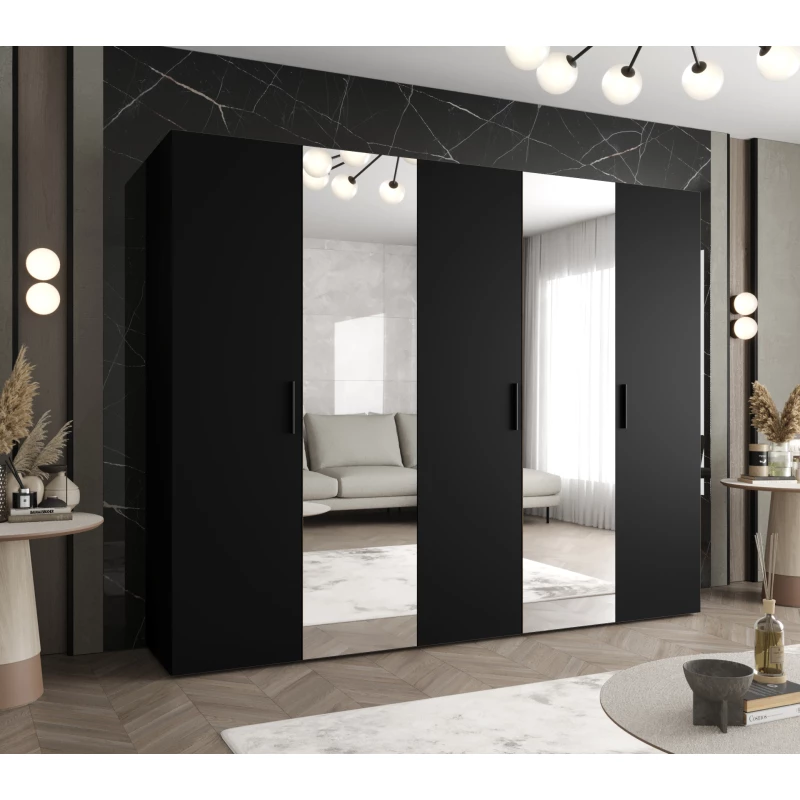 Kleiderschrank mit Spiegeln HELMA 2 250 cm - schwarz / schwarze Griffe