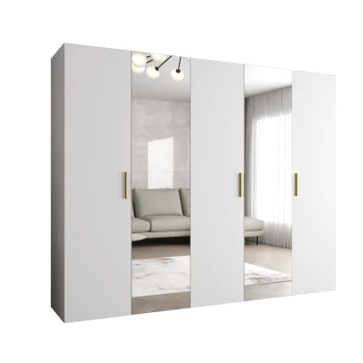 Kleiderschrank mit Spiegeln HELMA 2 250 cm - weiß / goldene Griffe