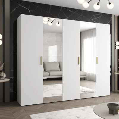 Kleiderschrank mit Spiegeln HELMA 2 250 cm - weiß / goldene Griffe