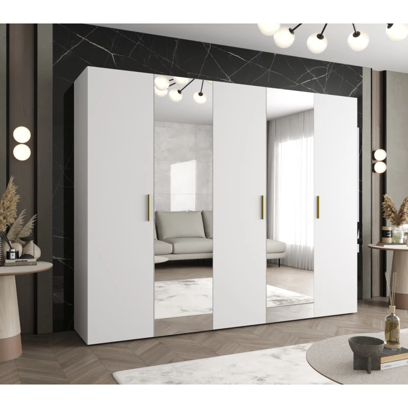 Kleiderschrank mit Spiegeln HELMA 2 250 cm - weiß / goldene Griffe
