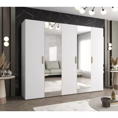 Kleiderschrank mit Spiegeln HELMA 2 250 cm - weiß / goldene Griffe