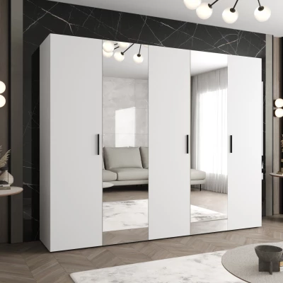 Kleiderschrank mit Spiegeln HELMA 2 250 cm - weiß / schwarze Griffe