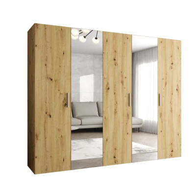 Kleiderschrank mit Spiegeln HELMA 2 250 cm - Eiche handgefertigt / silberne Griffe