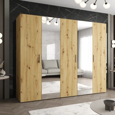 Kleiderschrank mit Spiegeln HELMA 2 250 cm - Eiche handgefertigt / silberne Griffe