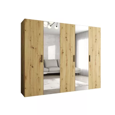 Kleiderschrank mit Spiegeln HELMA 2 250 cm - Eiche handwerklich gefertigt / schwarze Griffe