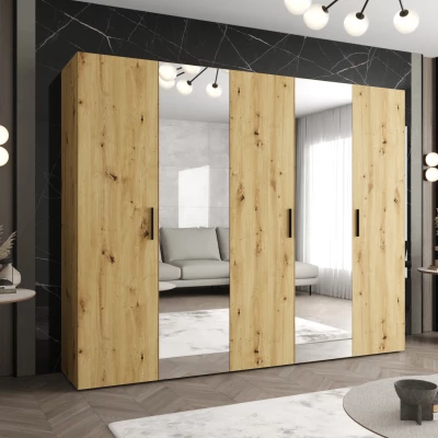 Kleiderschrank mit Spiegeln HELMA 2 250 cm - Eiche handwerklich gefertigt / schwarze Griffe