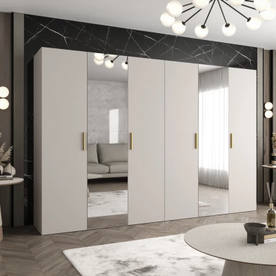 Kleiderschrank mit Spiegeln HELMA 2 300 cm - Kaschmir / goldene Griffe
