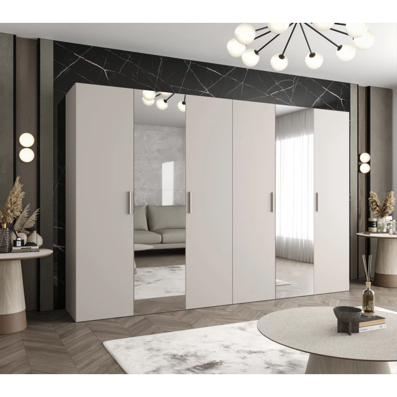 Kleiderschrank mit Spiegeln HELMA 2 300 cm - Kaschmir / silberne Griffe