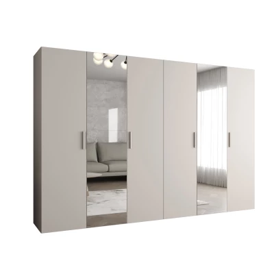 Kleiderschrank mit Spiegeln HELMA 2 300 cm - Kaschmir / silberne Griffe