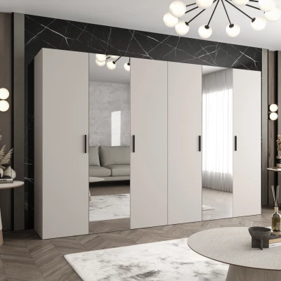 Kleiderschrank mit Spiegeln HELMA 2 300 cm - Kaschmir / schwarze Griffe