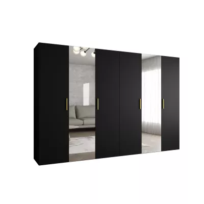 Kleiderschrank mit Spiegeln HELMA 2 300 cm - schwarz / goldene Griffe