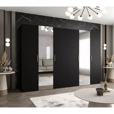 Kleiderschrank mit Spiegeln HELMA 2 300 cm - schwarz / goldene Griffe