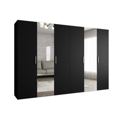Kleiderschrank mit Spiegeln HELMA 2 300 cm - schwarz / silberne Griffe