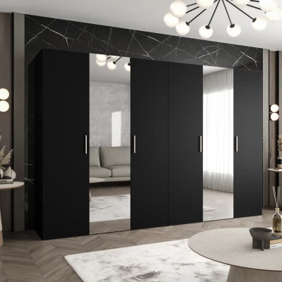 Kleiderschrank mit Spiegeln HELMA 2 300 cm - schwarz / silberne Griffe