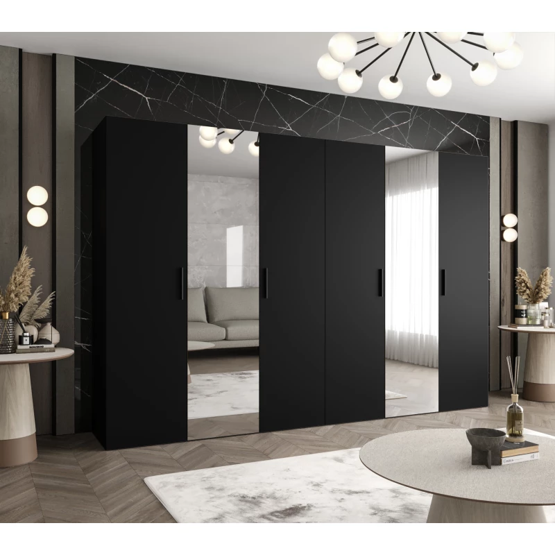 Kleiderschrank mit Spiegeln HELMA 2 300 cm - schwarz / schwarze Griffe