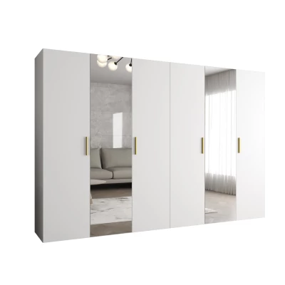 Kleiderschrank mit Spiegeln HELMA 2 300 cm - weiß / goldene Griffe