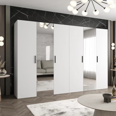 Kleiderschrank mit Spiegeln HELMA 2 300 cm - weiß / schwarze Griffe