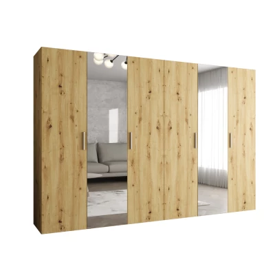 Kleiderschrank mit Spiegeln HELMA 2 300 cm - Eiche handgefertigt / silberne Griffe