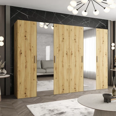 Kleiderschrank mit Spiegeln HELMA 2 300 cm - Eiche handgefertigt / silberne Griffe