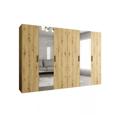 Kleiderschrank mit Spiegeln HELMA 2 300 cm - Eiche handwerklich gefertigt / schwarze Griffe