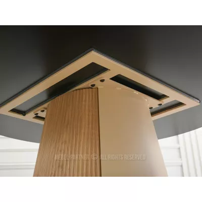 Runder Esstisch KAVINO – grauer Marmor / Eiche / Beige