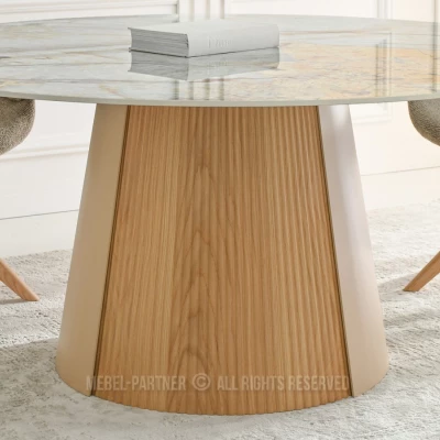 Runder Esstisch KAVINO – grauer Marmor / Eiche / Beige